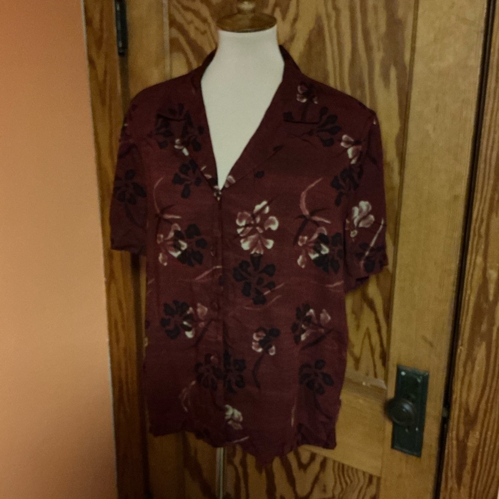 Vtg 90s Red Floral Shirt - Picture 7 of 12